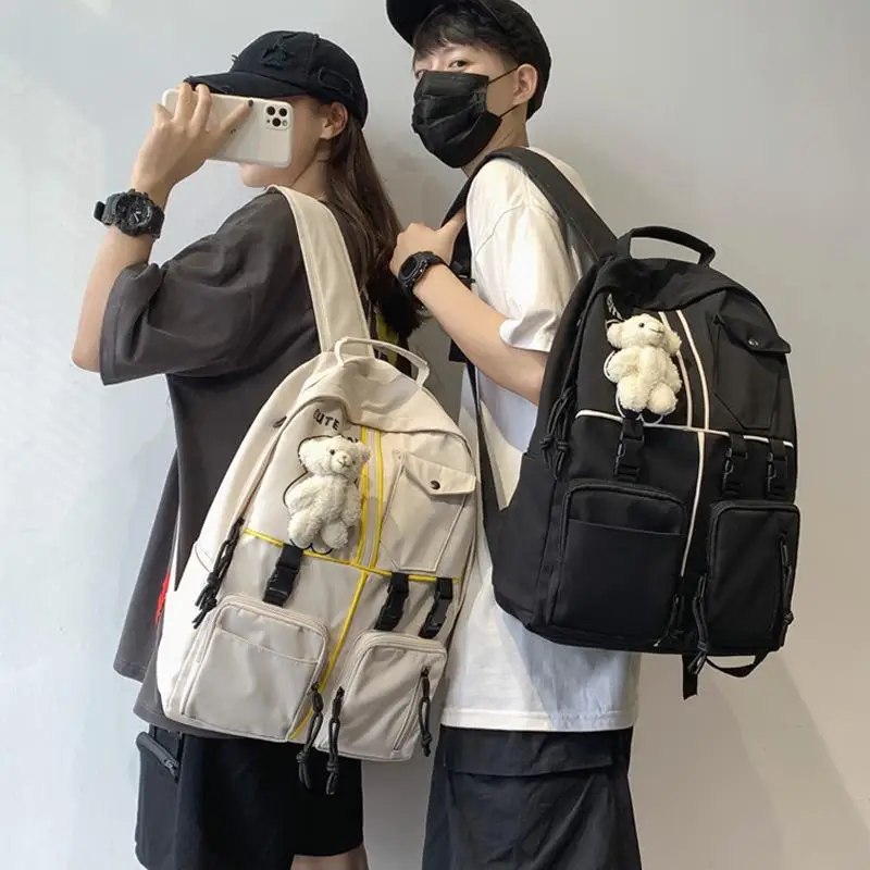 

Nylon Backpack Women Doll Pendant Large Capacity School Bag For Teenage Girls Shoulder Bag Waterproof Female Mochila Backpack