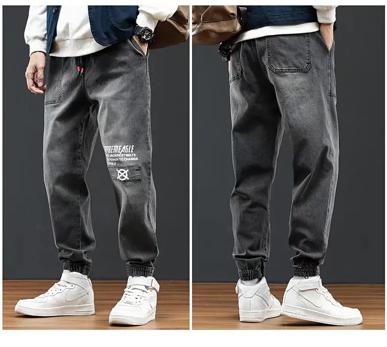 ICCLEK 2021 Fall Jeans Men's Bunch Pants Men's Casual Pants Fashion Denim Long Pants Ripped Jeans for Men  Men Skinny Jeans