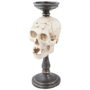 

1PC Halloween Simulated Skull Design Candle Holder Horrible Resin Candlestick Desktop Craft for Home Bar Restaurant