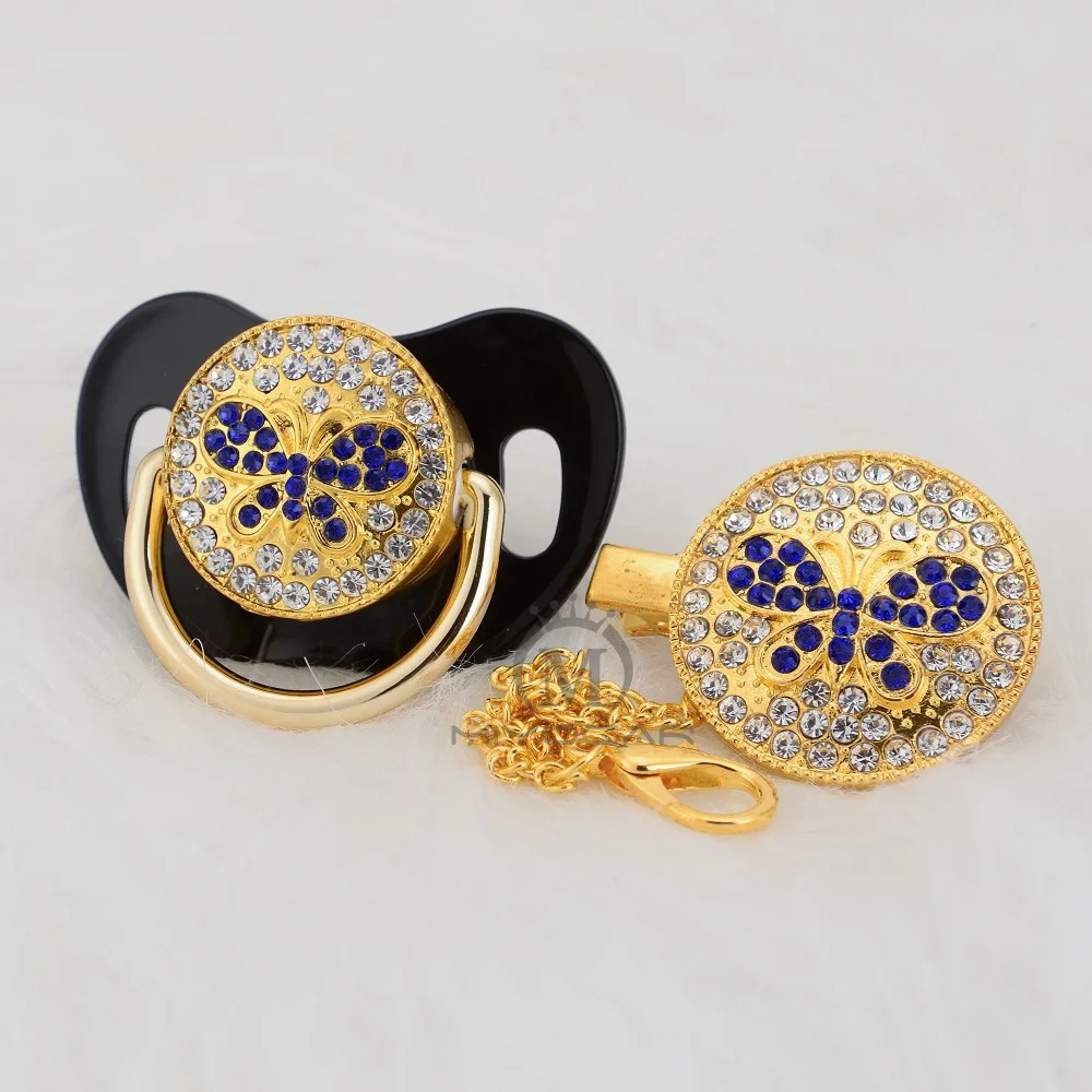 MIYOCAR Bling синяя бабочка соска и зажим набор соска держатель цепи bling бабочка соска уникальный дизайн ABBF-1