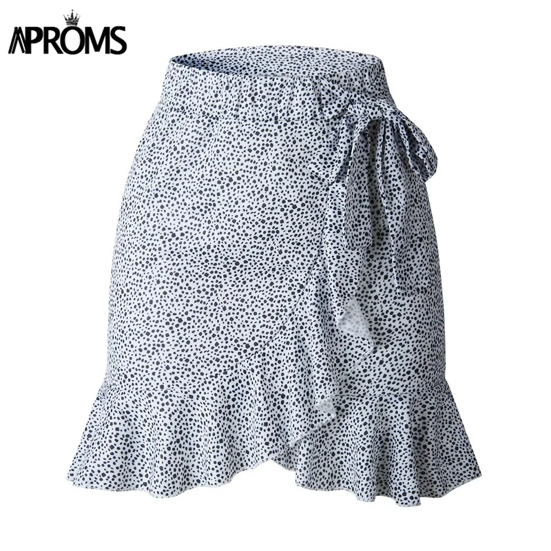 Aproms короткая мини-юбка с принтом в горошек, женская летняя юбка с высокой талией и рюшами, женская уличная юбка с узкими Низами, Saias