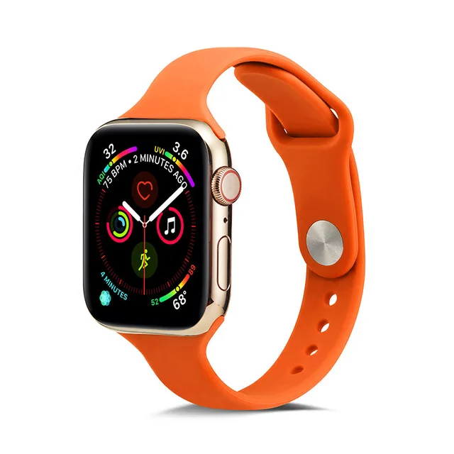 Ремешок для apple watch 44 мм 40 мм iwatch 5 4 3 ремешок 42 мм 38 мм Узкий Тонкий спортивный мягкий силиконовый ремень браслет - Цвет: Orange