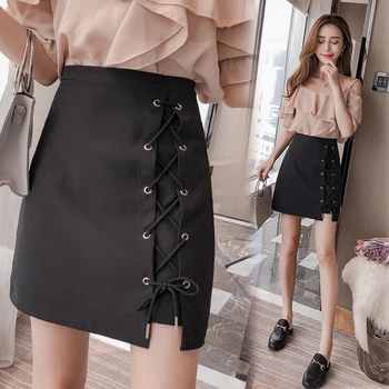 

2020 Korean-Bandage Cloth High-waisted Small A- line Skirt Solid Color Versatile Slimming A- line Skirt Short Skirt/Skirt