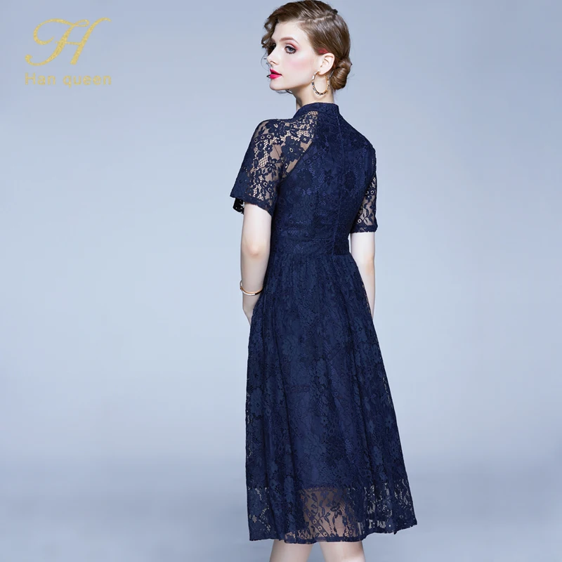 H Han queen, женское подиумное кружевное вечернее платье, vestidos, высококачественное, для девушек, с круглым вырезом, сшитое, модное, женское, тонкое, для работы, повседневное, платья, новинка