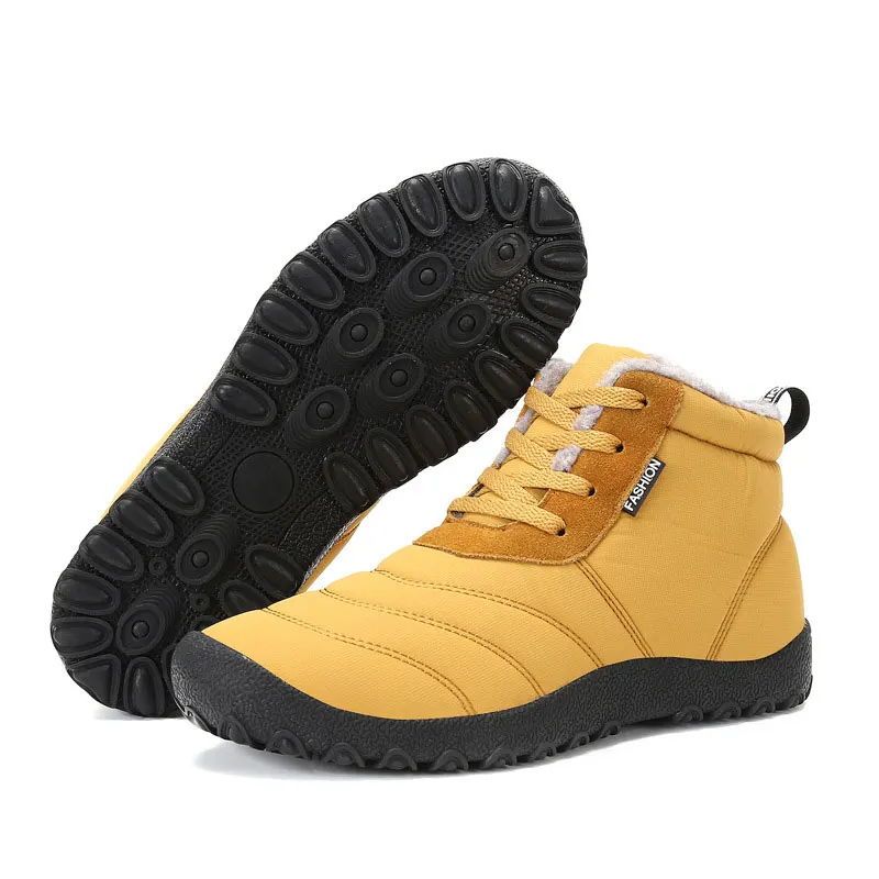 Зимние ботинки; мужские кроссовки; ботильоны; теплые плюшевые водонепроницаемые непромокаемые ботинки; Мужская обувь; зимние ботинки; однотонная Обувь На Шнуровке; мужские ботинки - Цвет: Yellow