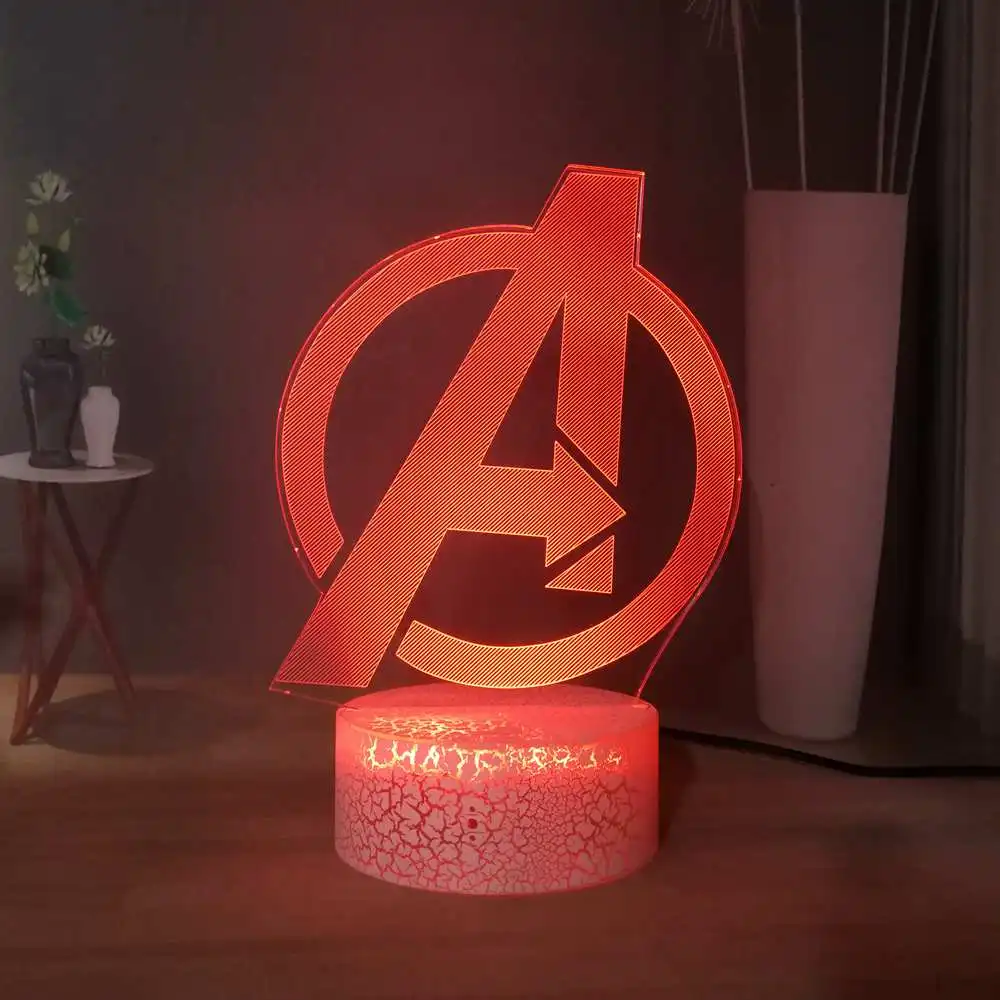 Новинка 2019 3D лампа с логотипом Мстителей супергерой комиксы Marvel светодиодная для