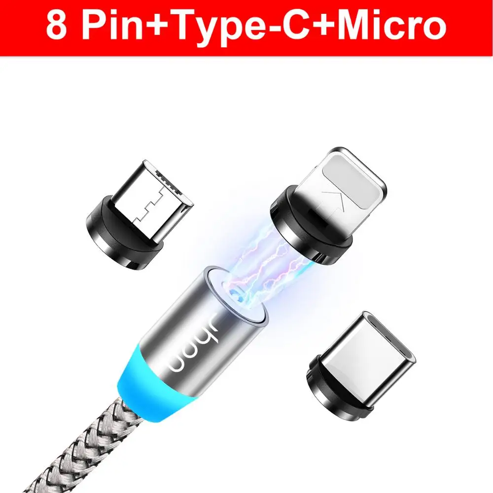 Silver Cable 3 Plug Udyr Магнитный Micro usb type C кабель для iphone samsung Android 2 м Быстрая зарядка магнит Зарядное устройство USB кабель провод для мобильного телефона шнур - Цвет: Silver Cable 3 Plug