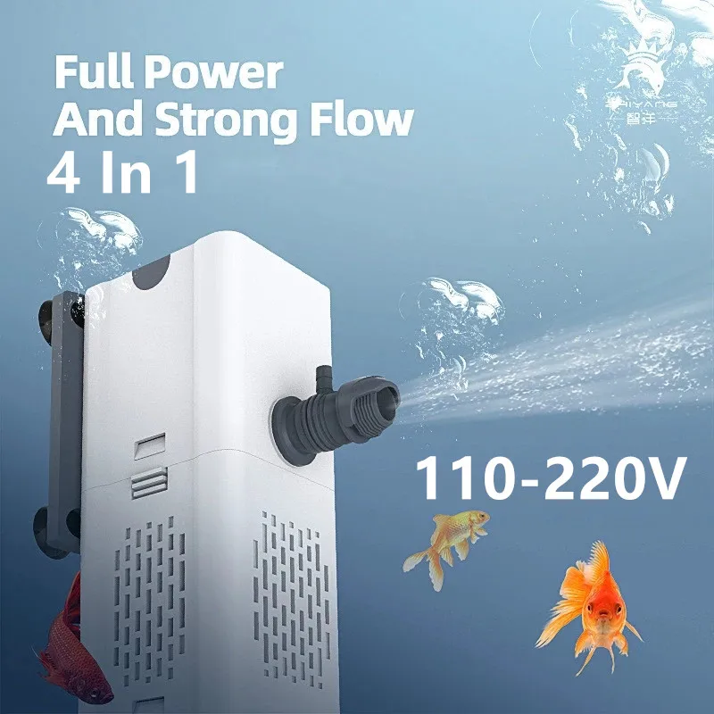 New 4 In 1 Filter Pump for Aquarium 110-220V Fish Tank Submersible Internal Filter Pump Oxygenation Pumping Wave Making 2021