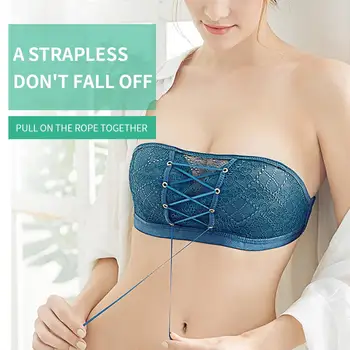 

Women Sexy Solid Color Lace Padded Wireless Front String Tube Top Bra Brassiere Front String Push Up Sexy Bra four ways to wear