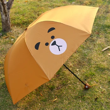 

Yellow Creative Cute Cartoon Bear Rabbit Totoro Villain Children Umbrella 3 Folding Pongee Windproof Rain Umbrella For Kids W