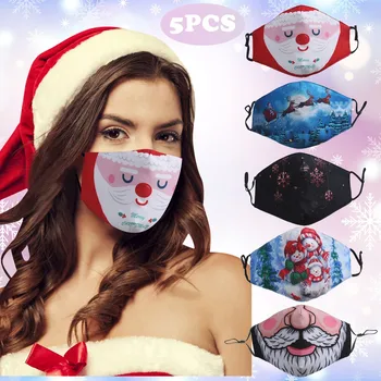 

5PC Christmas Adult Reuse Washable Windproof Smog Wear Mask Pattern Cartoon Mask