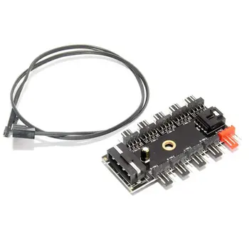 

SATA Computer Fan Hub 4Pin PWM Hub PC Fan Large 4Pin Power Supply Splitter Adapter Support 10 Channels Fan Easy Installation