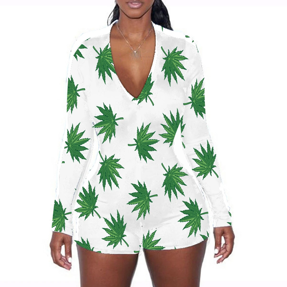 Imcute 2020 Women Printed Jumpsui Sexy Long Sleeve V-neck Button Down Bodysuit Deep V-neck Jumpsuit Homewear Sleepwear Imcute 2020 Women Printed Jumpsui Sexy Long Sleeve V-neck Button Down Bodysuit Deep V-neck Jumpsuit Homewear Sleepwear