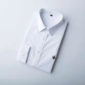 

2019 Bee Embroidery Men Shirt Long Sleeve Breathable Dresss Shirts Designer Top Quality Combed Cotton Man Casual Camisas Hombre