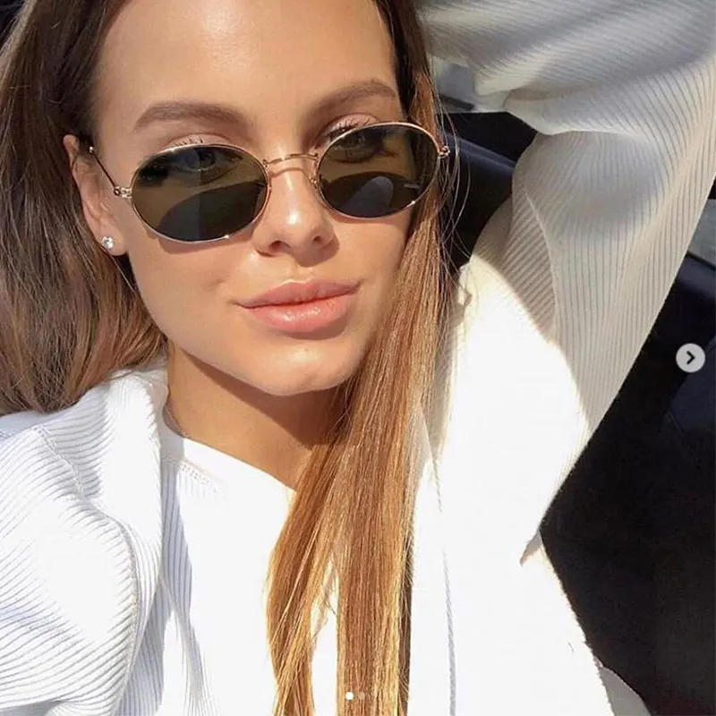 Gafas de sol de lujo para mujer a la moda 2019 de celebridad pequeñas gafas de sol ovaladas Retro rosa para hombre gafas sol de lujo de Metal pequeñas sombras -