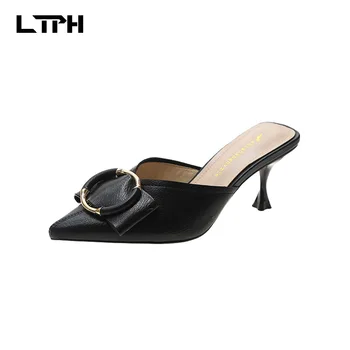 

free shipping2020 summer new net red thin high-heeled sandals and slippers female ins tide wear fashionable pointe woman shoes
