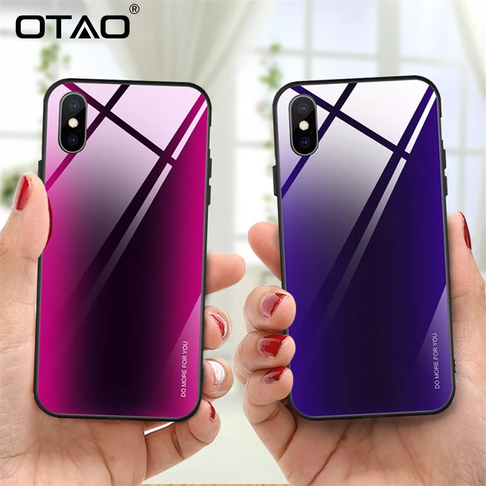 Чехол OTAO с градиентным закаленным стеклом для iPhone XS MAX XR X 8 7 Plus 6 6s чехол синим