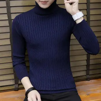 

Casual Winter Sweaters for Men Solid Color Turtle Neck Ribbed Twist Sweater Pullovers Turtleneck Male Sweaters Men's Clothing