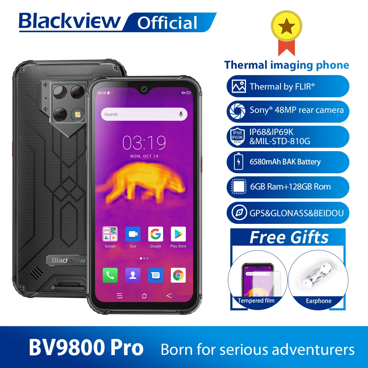 Limited Blackview BV9800 Pro Global First Thermal imaging Smartphone Helio P70 Android 9.0 6GB+128GB Waterproof 6580mAh Mobile Phone