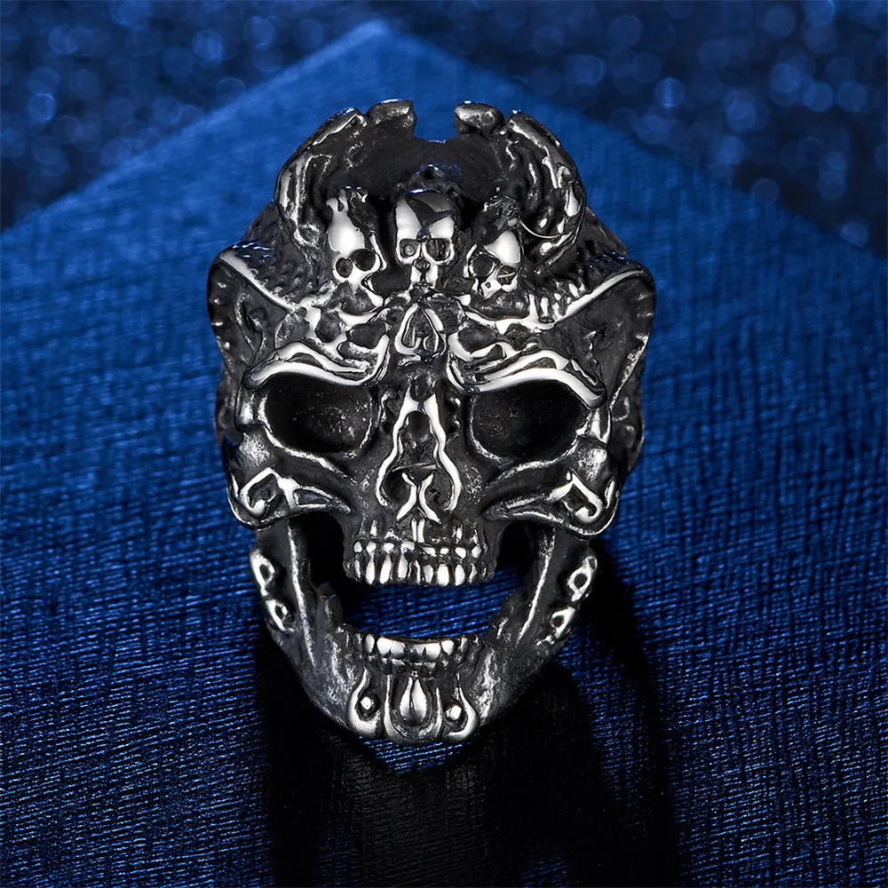 

Vintage Domineering Titanium Steel Skull Ring man Punk hip hop jewelry matching male big silver finger ring accessories gifts
