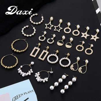 

DAXI Gold Big Hoop Pearl Dangle Earrings For Women Star Earings Fashion Jewelry Korean Earring Heart Earing Hoops Earrings 2020