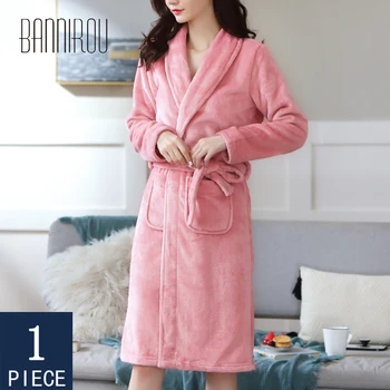 

BANNIROU Solid Women Robe Velvet Long Winter Wram Long Robe Woman Bath Robe Pajamas Casual Thick Warm Sleepwear 2020 Freeship