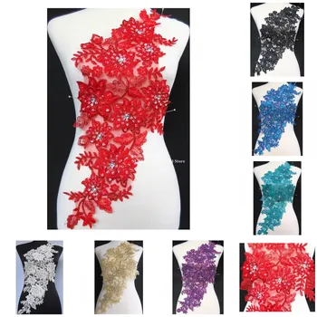 

5pcs/lot x Handmade 7Color(Red Blue Black Purple Gold Cream+)Sequined Beaded 3D Flower Embroidered Lace Appliques Collars BNC107