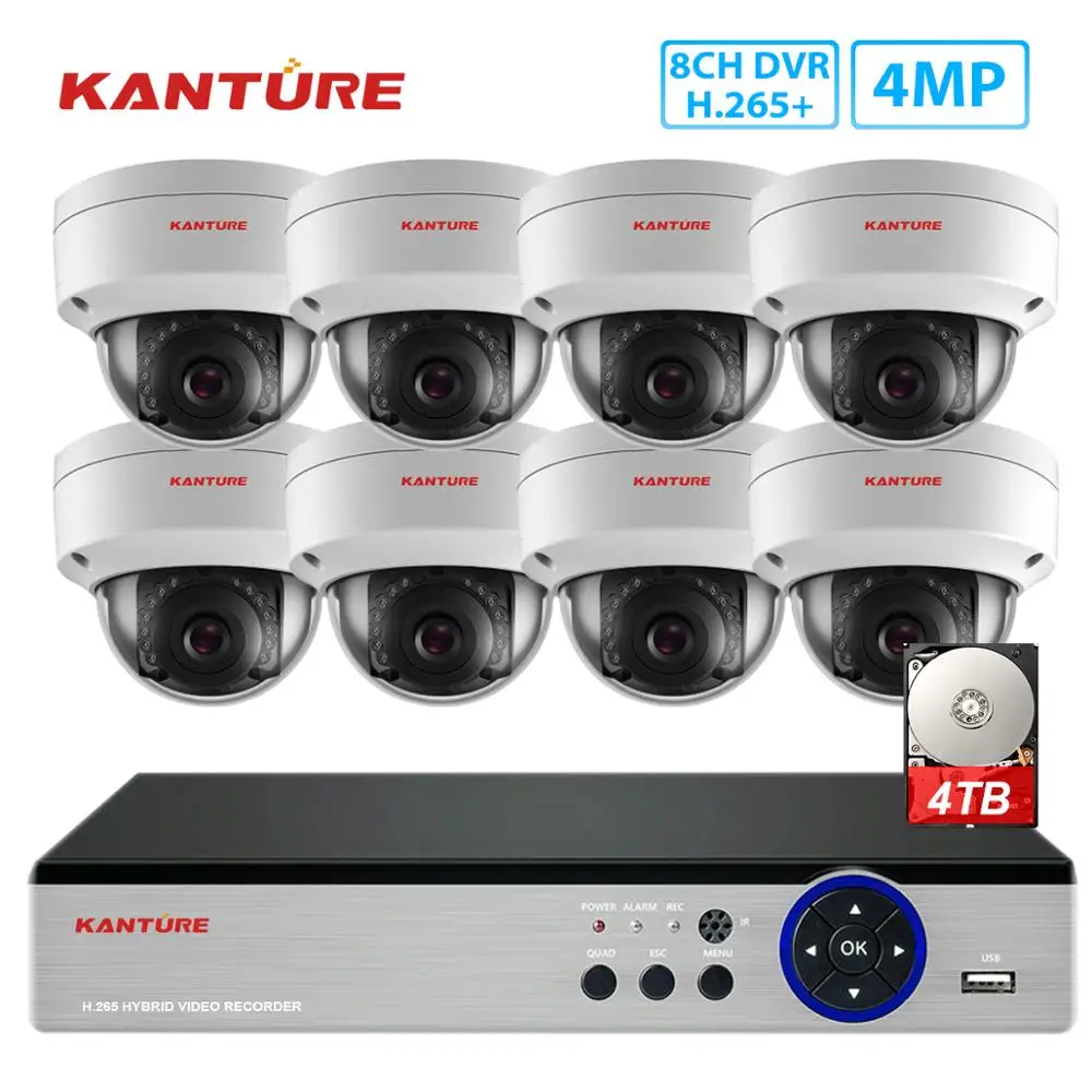 KANTURE h.265+ 8CH 4MP CCTV DVR система 4MP Крытый открытый Антивандальная камера безопасности Система видеонаблюдения комплект сигнализации DVR