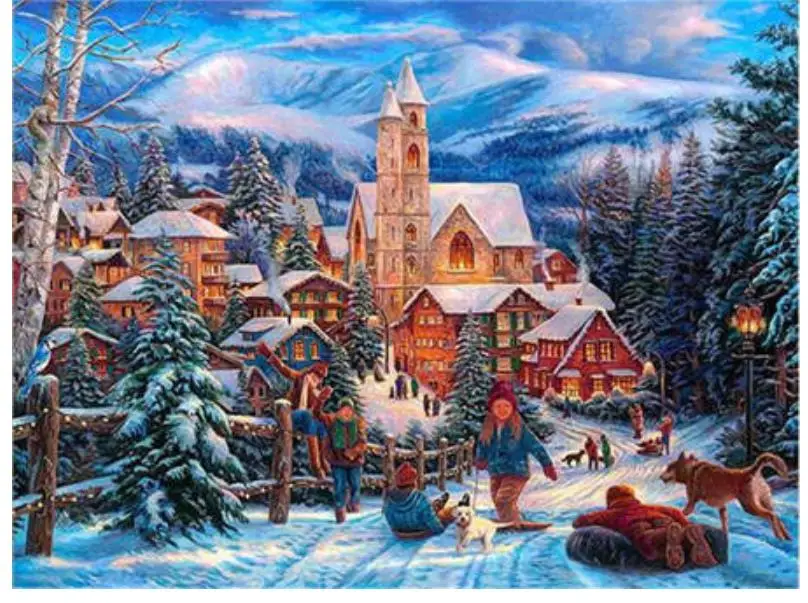 Рождественская Алмазная картина зимний домик Мозаика Искусство вышивка пейзаж