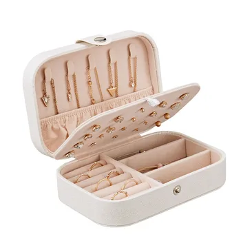 

Portable Leather Lady Girls Earring Plate Jewelry Storage Box Korean Style Necklace Earrings Ring Beauty Storage Containers Box