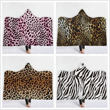 

Hooded Blanket For Adults Kid Warm Wearable Fleece Plush Throw Blankets Leopard Print Funny Hoodie Blankets For Living Room