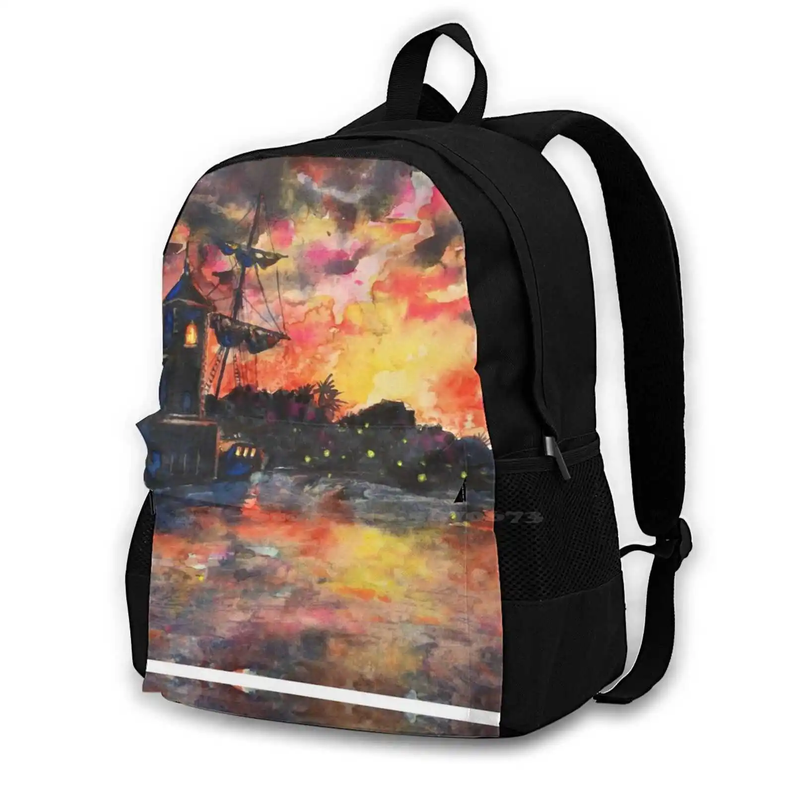 

Модные сумки с изображением Пиратской Бухты на закате рюкзаки с изображением пиратов заката акварельных пейзажей пальм светлячков