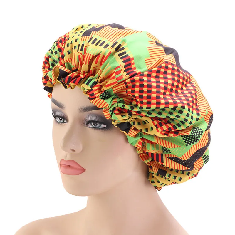 Новая очень большая шапочка для сна, головной убор с принтом в африканском стиле, Атласная шапочка для сна, ночная шапочка для сна женский тюрбан - Цвет: Green