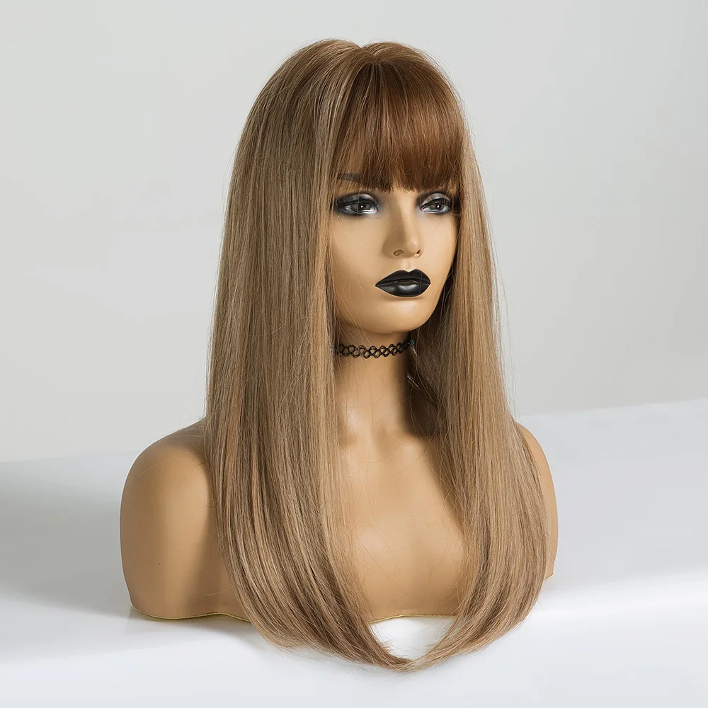 EASIHAIR Long Straight Wigs With Bangs Synthetic Wigs For Black Woman High Density Natural Hair Heat Resistant Cosplay Wigs