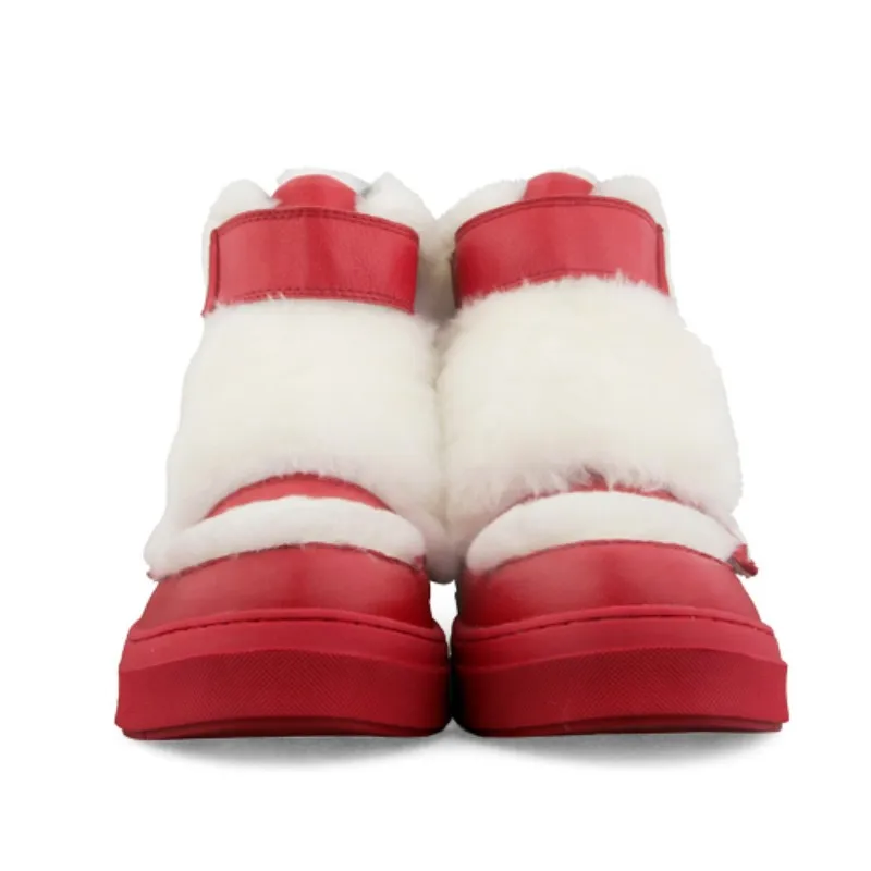 Новинка; модные зимние мужские кожаные ботинки с мехом в стиле пэчворк; повседневные теплые ботинки унисекс в Корейском стиле с круглым носком и толстой подошвой размера плюс - Цвет: red