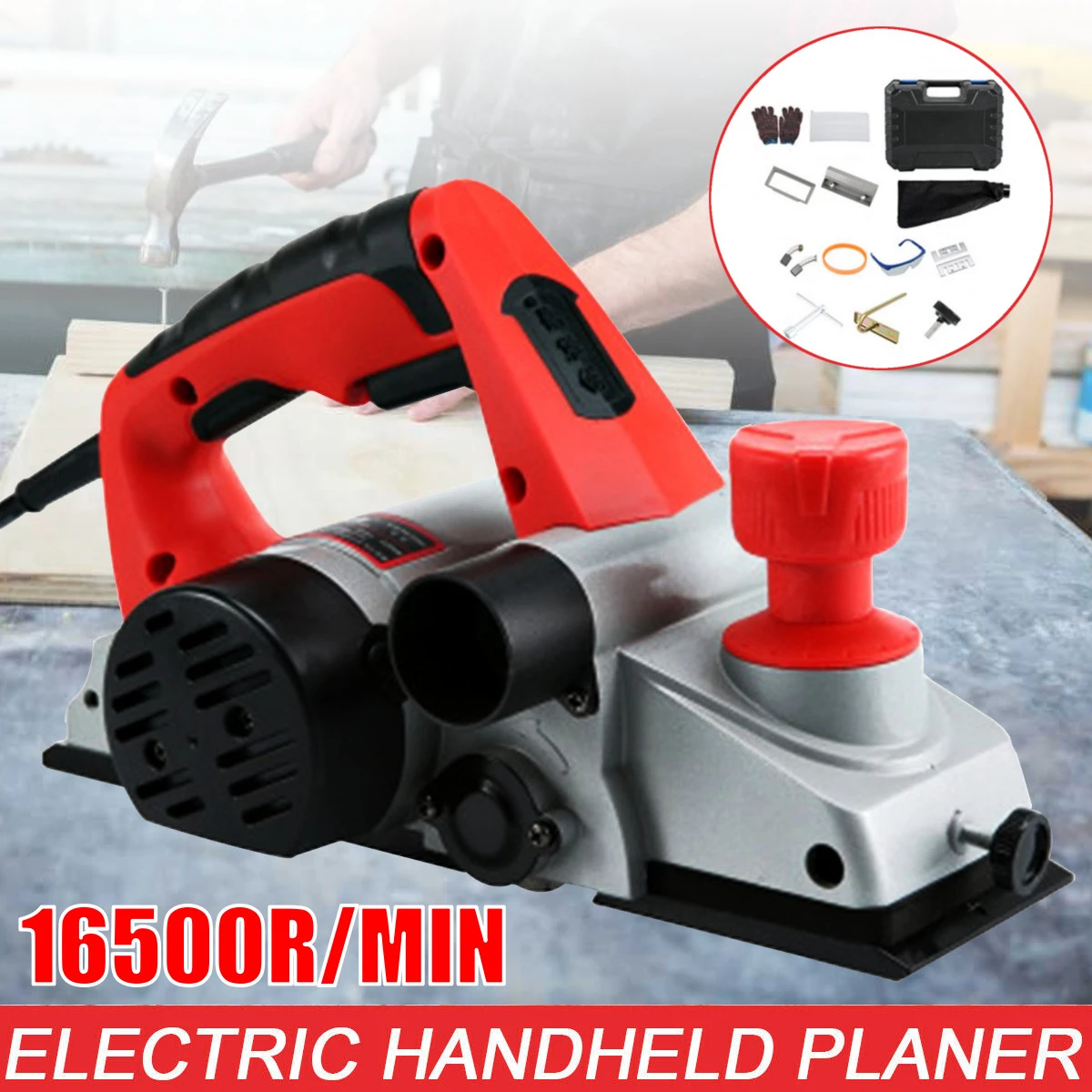 Cepillo de mano eléctrico de alta potencia, pequeña de corte de carpintería para el hogar, con bolsa de recolección de polvo, profundidad de cepillado de 0 2MM, 1800W, 16500rpm|Cepillos eléctricos| -