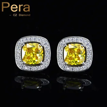 

Pera Fashion Ladies Ear Studs Jewelry Big Square Yellow And White Cubic Zirconia Earrings For Women Valentine's Day Gift E193
