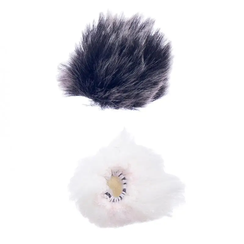 Durable 2Pcs Black +White Fur Lapel Microphone Windshield Musical Instrument Parts 0.20inch