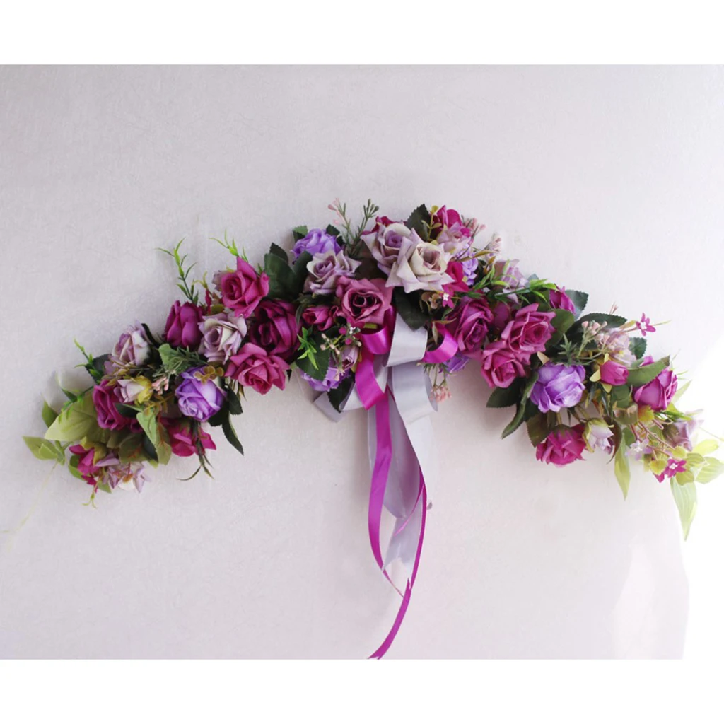 Simulation Rose Flower Chair Back Window Mirror Wall Door Wreath Garland Hanging Wedding Decorations