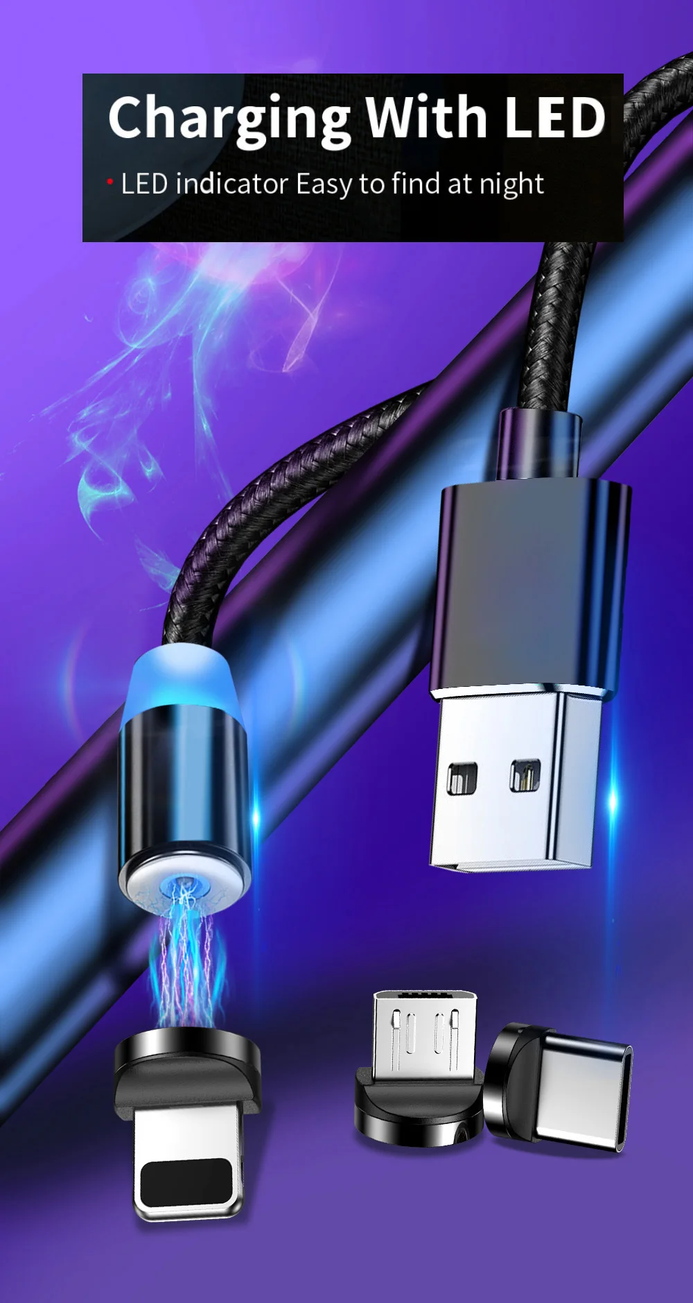 Магнитный кабель OLAF 3A для зарядки телефона, кабель Micro USB, магнитное зарядное устройство 2 м, кабель usb type C USB C для iPhone, samsung, Xiaomi