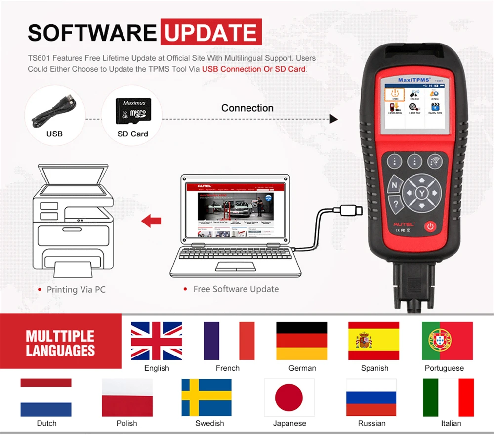 AUTEL MaxiTPMS TS601 TPMS активатор давления в шинах полная активация программирующий