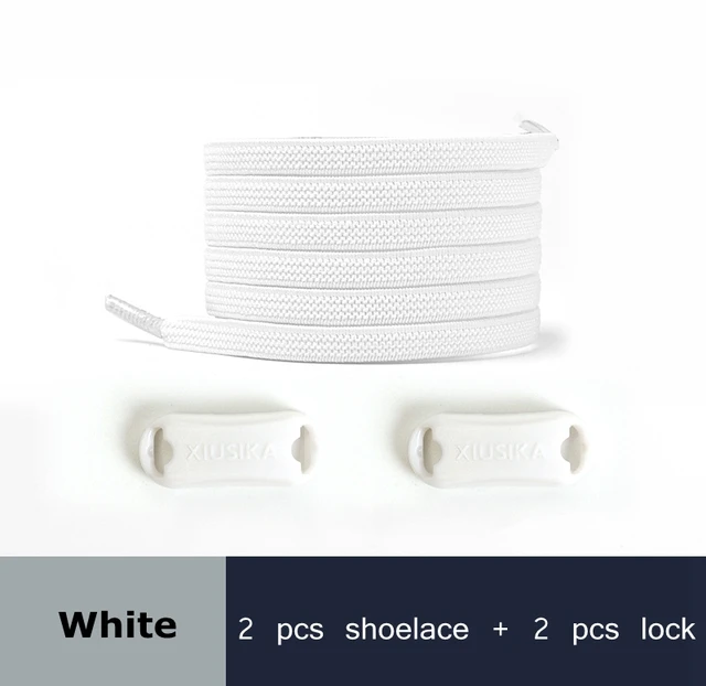Reticulated Woven Elastic Shoe Laces Flat buckle Lock No Tie Shoelaces Sports Competition Take A Walk Sneakers Lazy Lace white