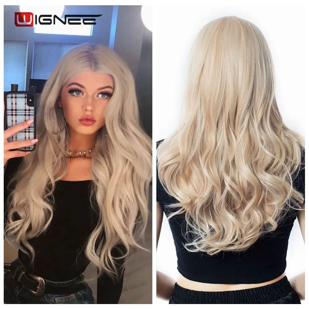 Muli color Wignee длинные 2 тона Омбре коричневый пепельный блонд температура Синтетические парики для черный/белый для женщин Glueless волнистые на каждый день/косплей волос парик - Цвет: Muli color
