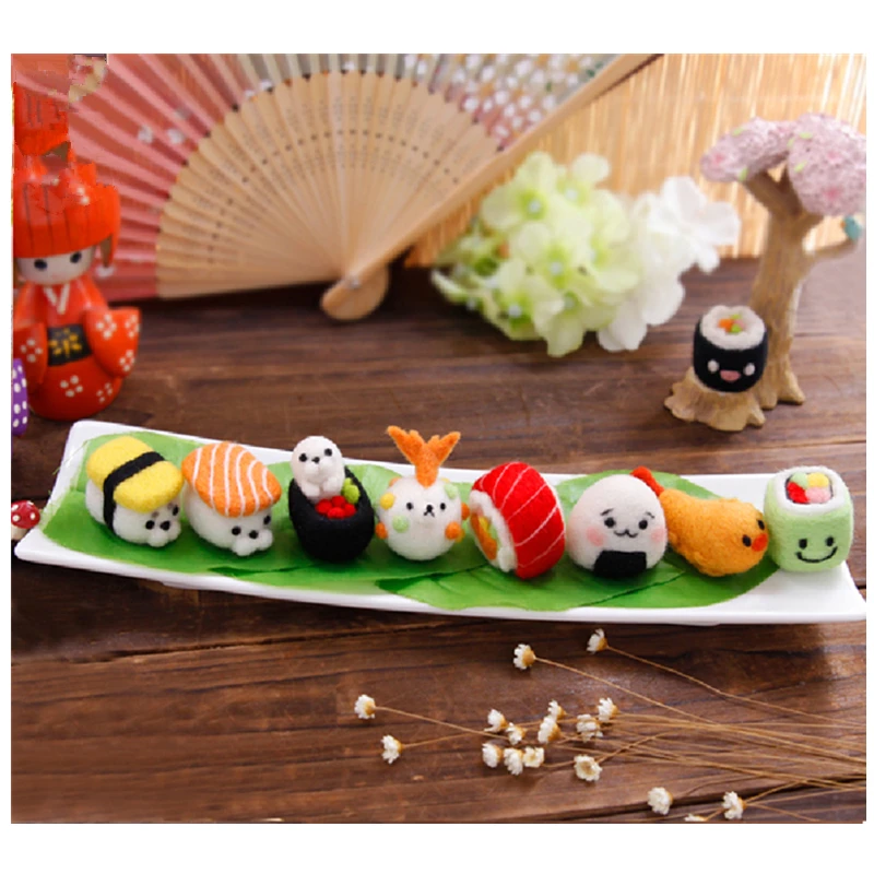 Japanese sushi cartoon animal set wool needlepoint kit wool felt needle felting pendant craft needlecraft DIY handmade