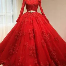 Кружевное Пышное Платье с длинным рукавом и поясом, с аппликацией на плече, украшенное бусинами, Vestidos de quinceagnera, милое платье 16