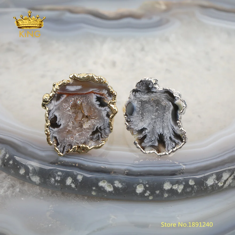 5 шт Rock Druzy Регулируемые кольца поставки, Натуральный Druzy Агаты ломтик бусины многокаменное кольцо, Druzy Кольца красота талисманы ювелирные изделия