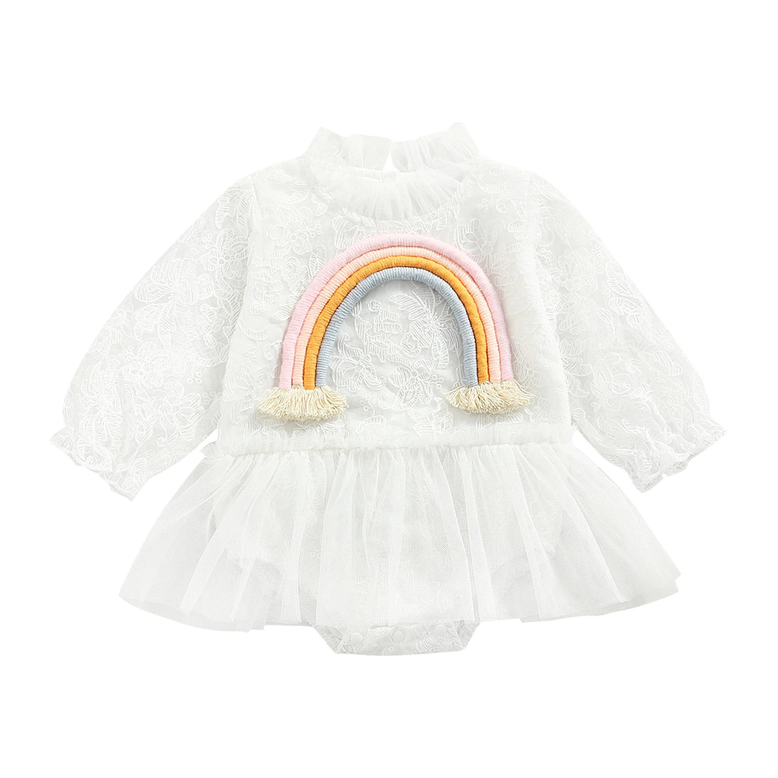 Bamboo fiber children's clothes Lace Princess Toddler Romper Sweet Rainbow Ruffle Newborn Baby Girl Clothes Cotton Spring Summer Jumpsuit Infant Outfits baby bodysuit dress Baby Rompers