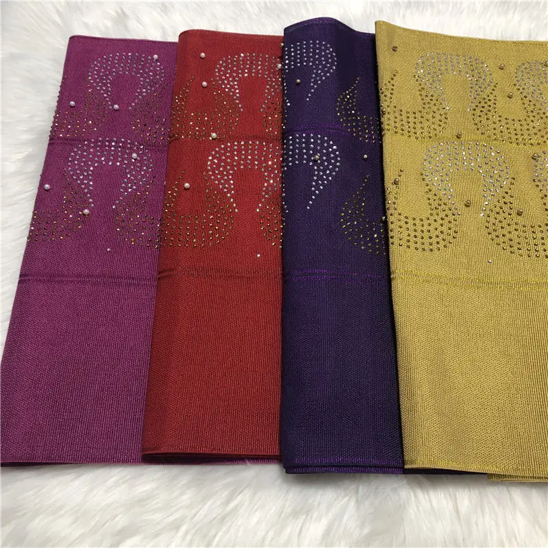 

African new design high quality aso oke headtie shoulder 2pc/bag aso oke with stones and beads