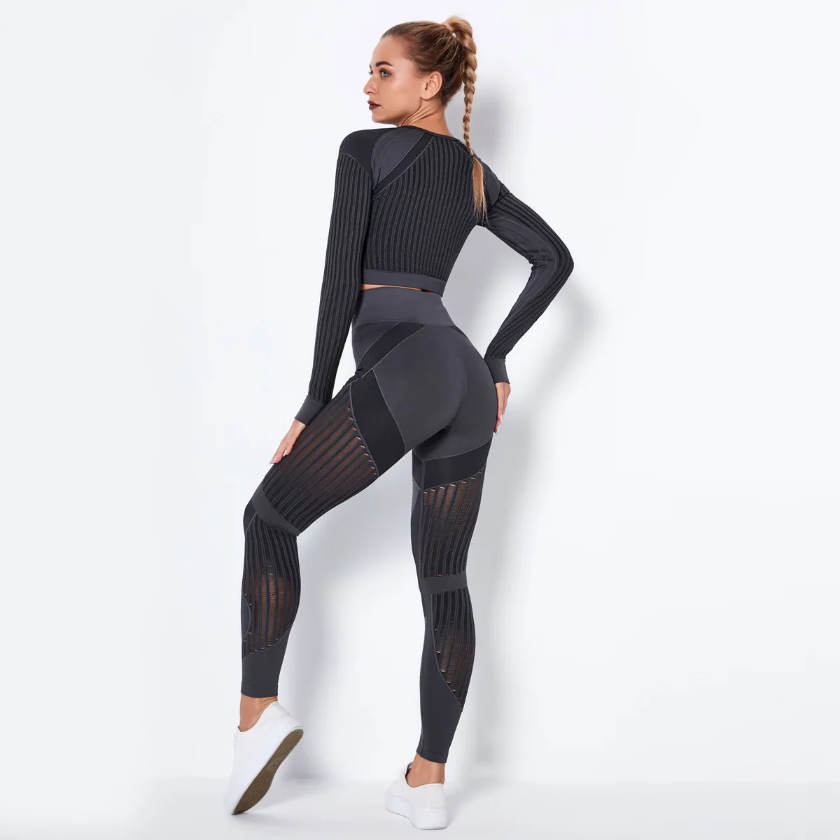 2021 Sexy hollowed-out sweatshirt Seamless cut blouse long-sleeved Fitness Yoga shirt Gymnasium exercise shirt exercise shirt white pants
