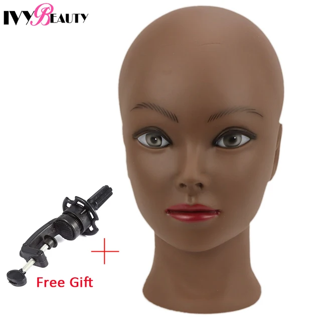 Female Bald Mannequin Head With Stand Cosmetology Practice African Training Manikin Head With Wig Stand Tipod For Mannequin Wigs Head With Clamp